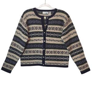Paul Harris Vintage Wool Fair Isle Knit Cardigan Sweater Blue Size M Preppy 90s